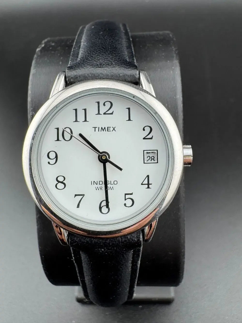 Timex Indiglo Ladies Watch White Dial Date Black Leather
